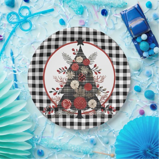 Zwarte Buffel Plaid Kerstmis Papieren Bordje (Feest)