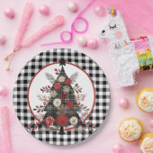 Zwarte Buffel Plaid Kerstmis Papieren Bordje (Feest)