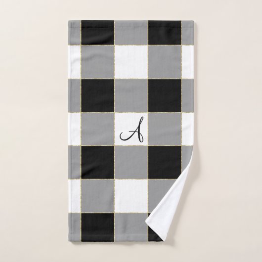 Zwarte buffels en goud met aangepaste monogram bad handdoek (Handdoek)