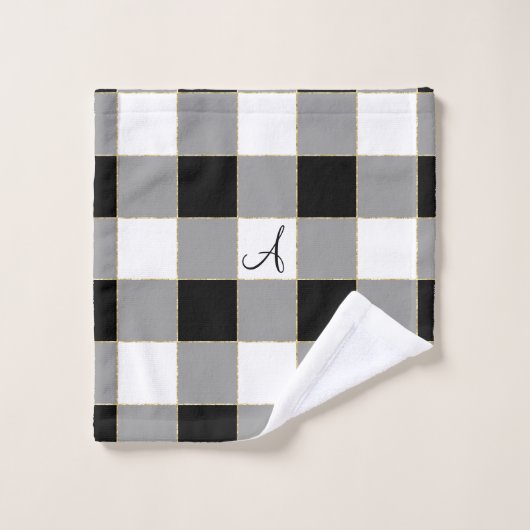 Zwarte buffels en goud met aangepaste monogram bad handdoek (Wasdoekje)
