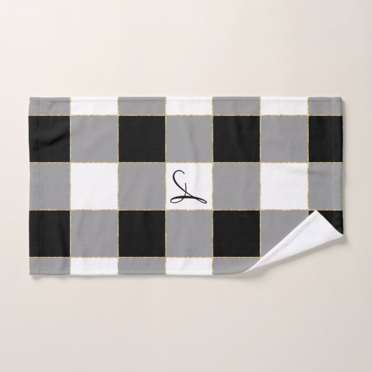 Zwarte buffels en goud met aangepaste monogram bad handdoek (Handdoek)