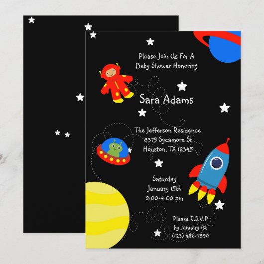 Zwarte buitenruimte Alien 5x7 Baby shower Uitnodig Kaart (Voorkant / Achterkant)