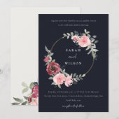 ZWARTE BURGUNDY FLORAL WREATH WEDDING INVITE BEDANKKAART (Voorkant / Achterkant)