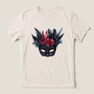 Zwarte Burgundy Rode Bloem Masker Chic Tri-Blend Shirt