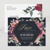 ZWARTE BURGUNDY ROOS FLORAL BEWAREN DE DATUM AANKONDIGINGSKAART (Voorkant / Achterkant)