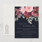 ZWARTE BURGUNDY ROOS FLORAL WEDING DANK U AANKONDIGINGSKAART (Voorkant / Achterkant)