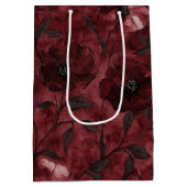 Zwarte burgundyrode bloemrijke bruiloftsdouche medium cadeauzakje (Achterkant)