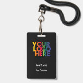 Zwarte Business Logo Custom Employee Barcode Name Badge (Voorkant met koord)