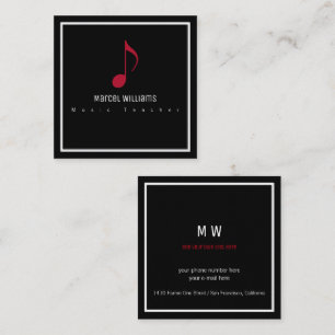 Zwarte businesscard voor muzikant met muzieknoot vierkante visitekaartje