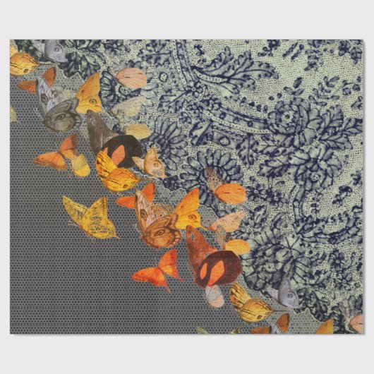 ZWARTE BUTTERFLIES EN LACE Wrapping Paper Cadeaupapier (Vlak)