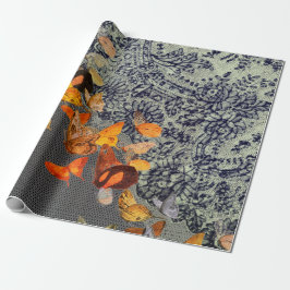 ZWARTE BUTTERFLIES EN LACE Wrapping Paper Cadeaupapier