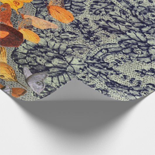 ZWARTE BUTTERFLIES EN LACE Wrapping Paper Cadeaupapier (Hoek)