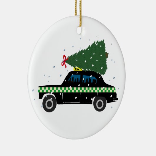 Zwarte Cab Taxi-kerstboom Tekening sneeuw Keramisch Ornament (Rechts)