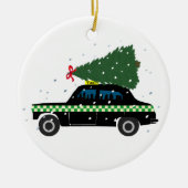Zwarte Cab Taxi-kerstboom Tekening sneeuw Keramisch Ornament (Voorkant)