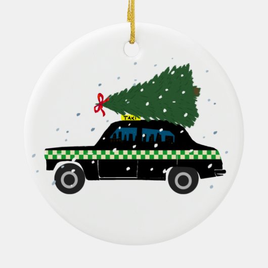 Zwarte Cab Taxi-kerstboom Tekening sneeuw Keramisch Ornament (Achterkant)