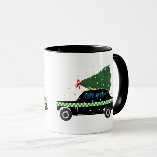 Zwarte Cab Taxi-kerstboom Tekening sneeuw Mok (Voorkant rechts)