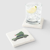 Zwarte Cab Taxi-kerstboom Tekening sneeuw Stenen Onderzetter (Zijkant)