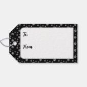 Zwarte cadeaubijlage met sneeuwval cadeaulabel (Achterkant Horizontaal)