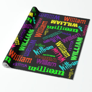 Zwarte cadeauverpakking neon kleur Naam Collage Cadeaupapier