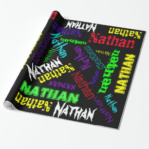Zwarte cadeauverpakking neon kleur Naam Collage Cadeaupapier