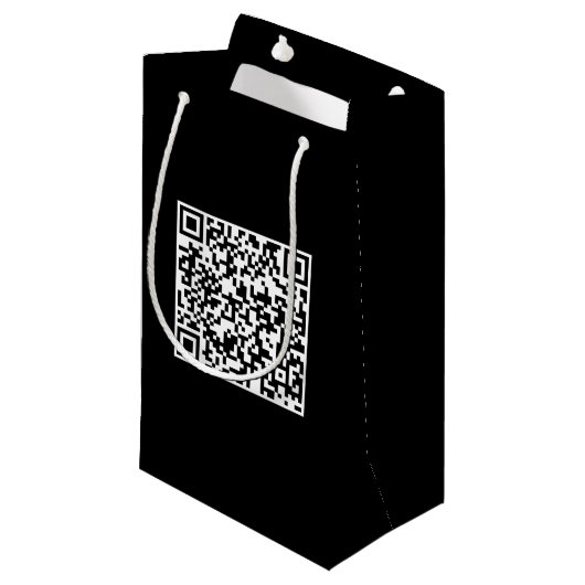 Zwarte cadeauzak met merk-QR-code Klein Cadeauzakje (Voorkant Gekanteld)