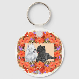 Zwarte Cairn en Westie Terriërs in Floral Sleutelhanger