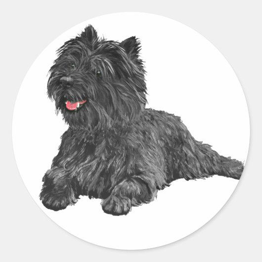 Zwarte Cairn Terrier Ronde Sticker (Voorkant)