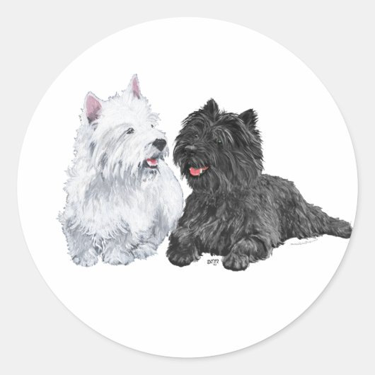 Zwarte Caïro en West Highland Terriers Ronde Sticker (Voorkant)