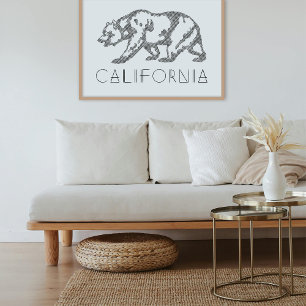 Zwarte Californische Grizzlybeer Typografie Kunstp Poster