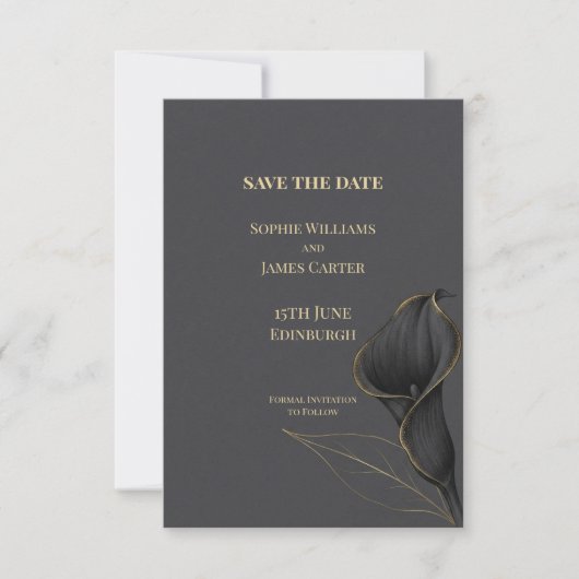 Zwarte Calla Lelie Bruiloft Bewaar de Datum Save The Date (Voorkant)