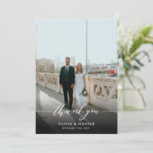 Zwarte Calligrafie-foto van Elegant minimalist Bedankkaart (Staand voorkant)