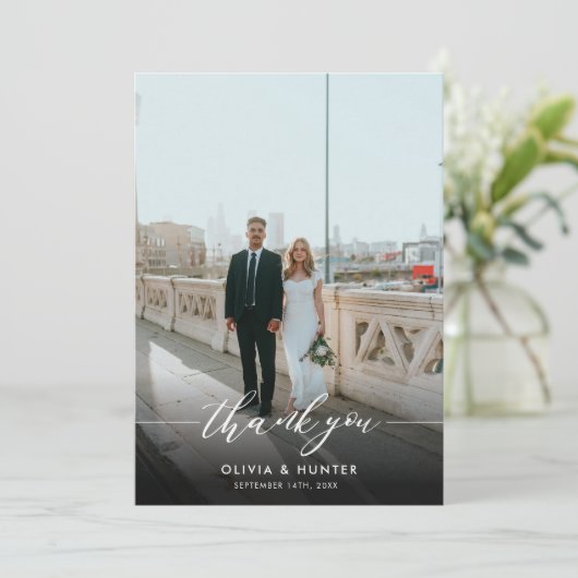 Zwarte Calligrafie-foto van Elegant minimalist Bedankkaart (Staand voorkant)