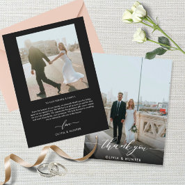 Zwarte Calligrafie-foto van Elegant minimalist Bedankkaart