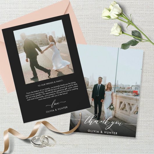 Zwarte Calligrafie-foto van Elegant minimalist Bedankkaart