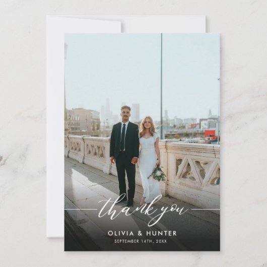 Zwarte Calligrafie-foto van Elegant minimalist Bedankkaart (Voorkant)