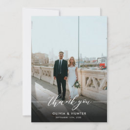 Zwarte Calligrafie-foto van Elegant minimalist Bedankkaart