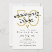 Zwarte Calligrafie Gold Heart Jubileum Dinner Kaart (Voorkant)