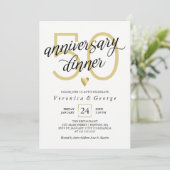 Zwarte Calligrafie Gold Heart Jubileum Dinner Kaart (Staand voorkant)