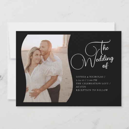 Zwarte Calligrafieminimaliserende bruiloft Kaart (Voorkant)