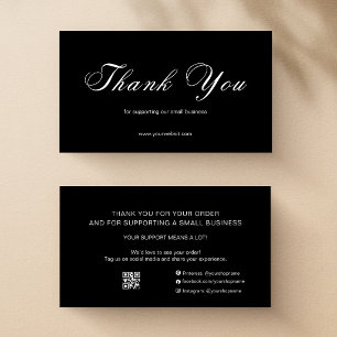 Zwarte Calligraphy Bedankkaart QR Klein Bedrijf Visitekaartje