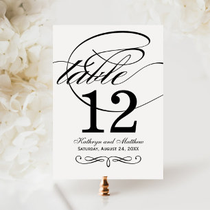 Zwarte Calligraphy Huwelijk Tafel Nummerkaart Kaart
