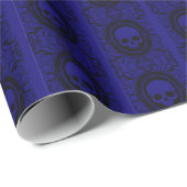Zwarte Cameo Damask Skulls op Navy Wrapping Paper Cadeaupapier (Rol Hoek)