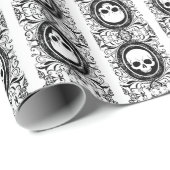 Zwarte Cameo Damask Skulls op wit inpakpapier (Rol Hoek)