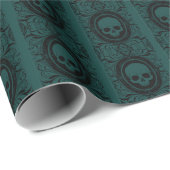 Zwarte Cameo damast schedel op Emerald Wrapping Pa Cadeaupapier (Rol Hoek)