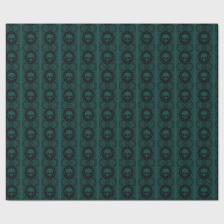 Zwarte Cameo damast schedel op Emerald Wrapping Pa Cadeaupapier