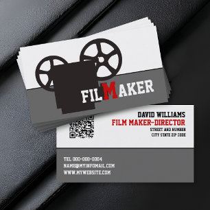 Zwarte camera en QR-code filmmaker  Visitekaartje
