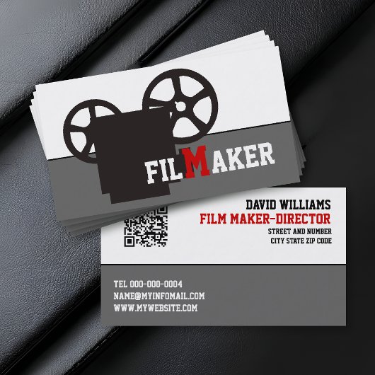 Zwarte camera en QR-code filmmaker Visitekaartje