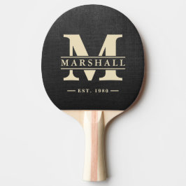 Zwarte Canvas Monogram en Naam Overlay Tafeltennisbatje