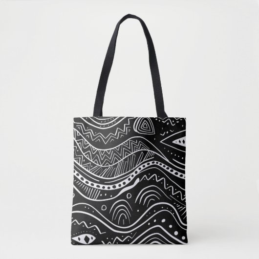Zwarte Canvas tas met Abstract wit patroon (Voorkant)