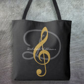 Zwarte Canvas tas met haar naam & treble sleutel